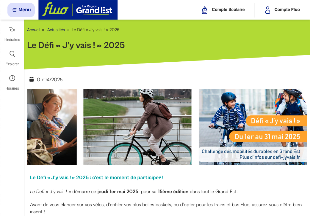 Le Défi "J'y vais !"  avec la région Grand Est et le réseau Fluo Grand Est