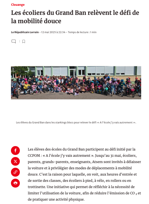 Les écoliers du Grand Ban relèvent le défi de la mobilité douce avec le Défi "J'y vais !"  2025