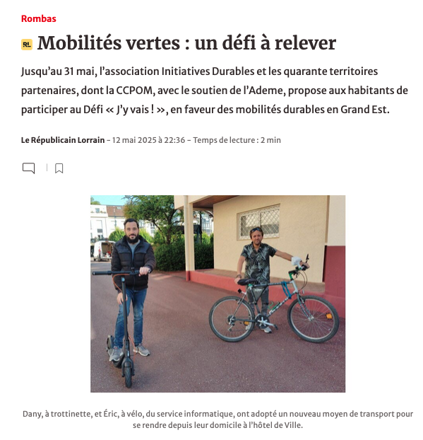 Mobilités vertes : un défi à relever Défi "J'y vais !"  2025
