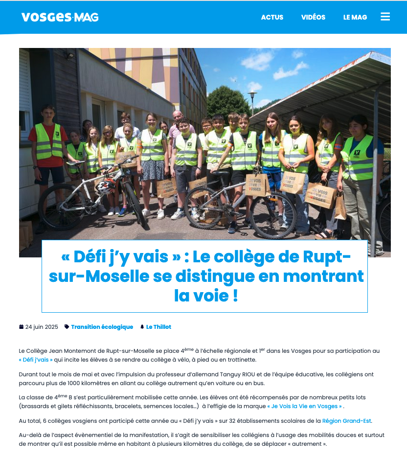« Défi j’y vais » 2025 : Le collège de Rupt-sur-Moselle